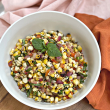 Load image into Gallery viewer, Grilled Corn Salad with Cherry Tomatoes and Basil (GF, DF, V)
