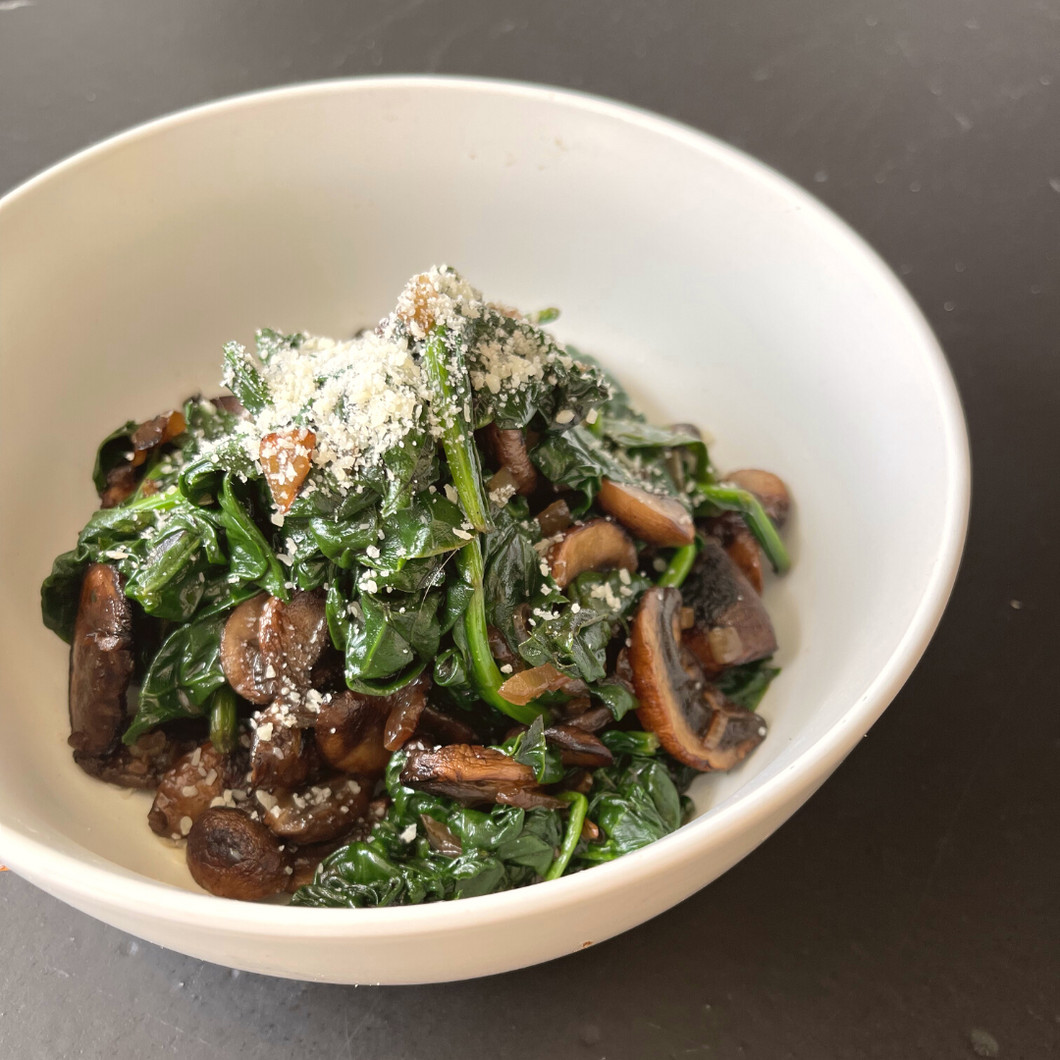 Sauteed Spinach with Wild Mushrooms and Parmesan (GF, Veg)