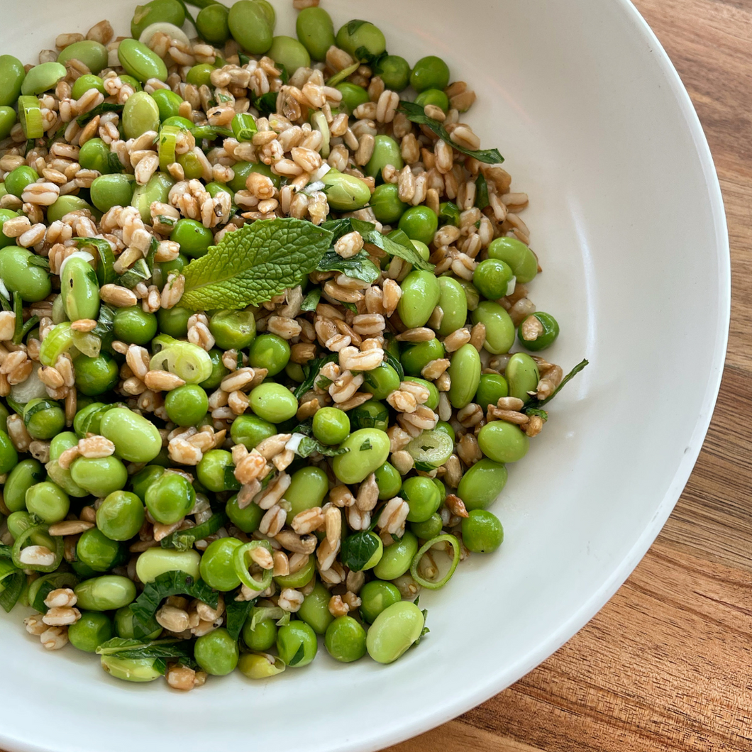 Toasted Farro with Peas, Edamame, and Sunflower Seeds (DF,V)