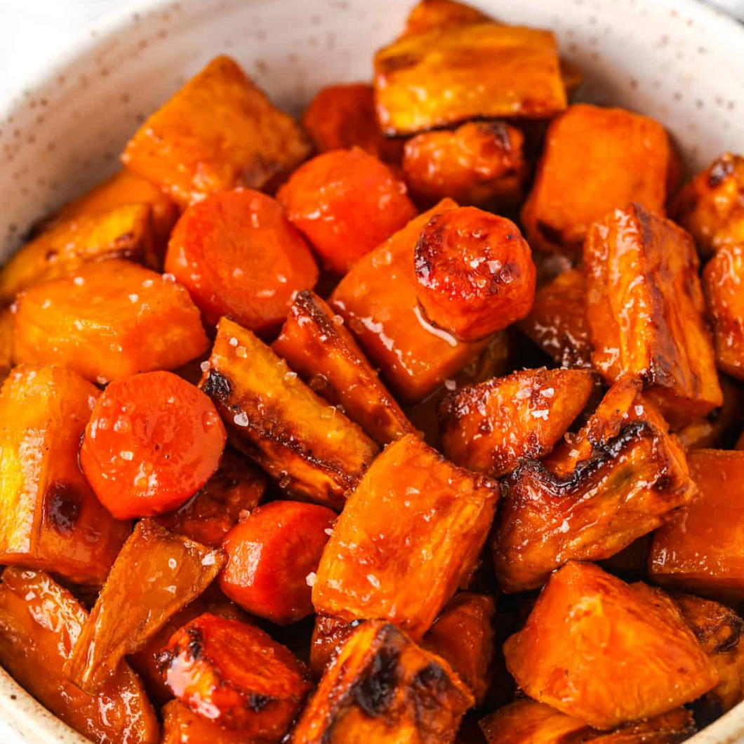 Honey Sriracha Roasted Carrots and Sweet potato (GF,DF)
