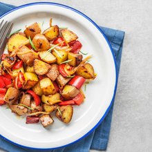 Load image into Gallery viewer, Roasted Potatoes with Bell Peppers and Caramelized Onions (GF, DF, V)
