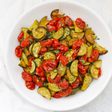 Load image into Gallery viewer, Braised Zucchini &amp; Blistered Tomatoes (GF, DF, V)
