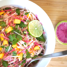 Load image into Gallery viewer, Jicama, Mango and Kale Salad with a Cilantro Lime Dressing (Veg) (GF) (V)
