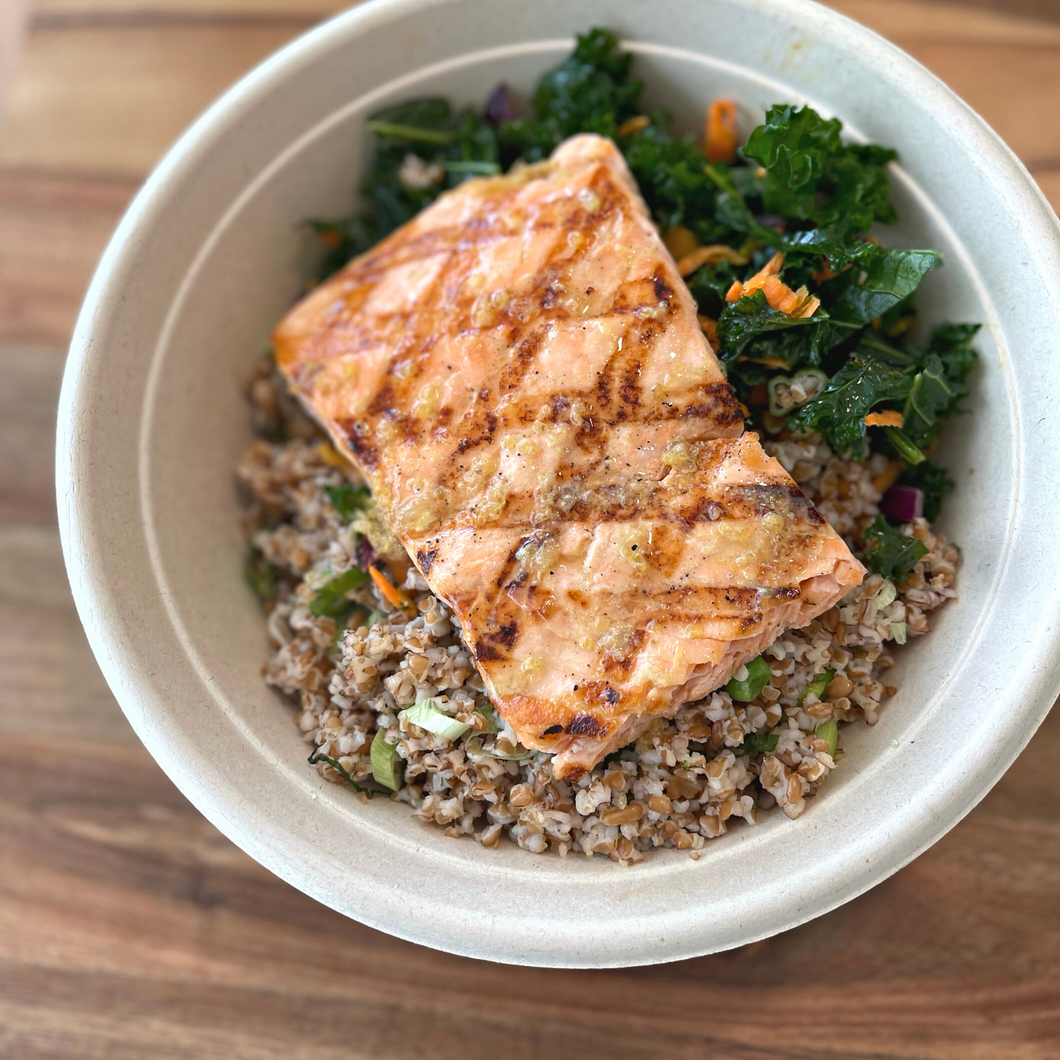 ADULT LUNCH - Grilled Salmon Bowl with Bulgur and Greens