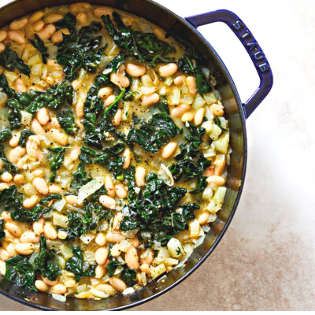 Braised greens and Cannellini Beans (GF, DF, V)