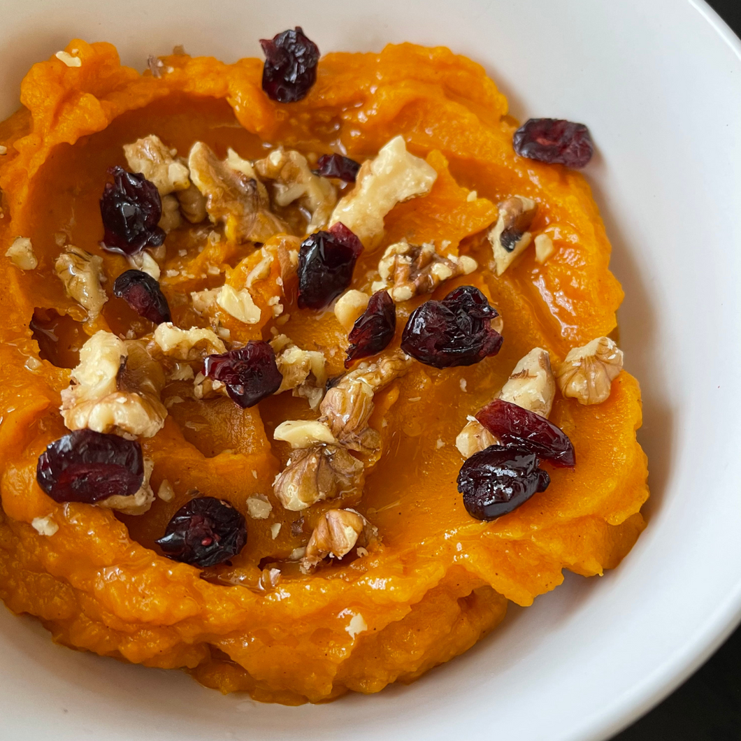 Butternut Squash Puree with Dried Cranberries and Toasted Walnuts (DF, GF, V)