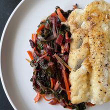 Load image into Gallery viewer, Meal Bundle - Chef&#39;s Special: Seared Cod with Braised Leeks, Julienne Carrots and Swiss Chard (DF, GF)
