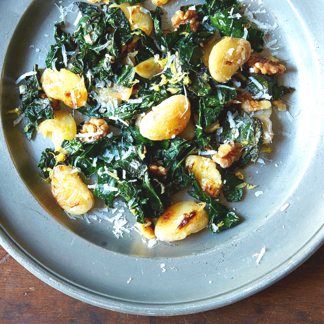 Braised Kale & White Beans with Lemon & Parmesan (GF) (Veg)