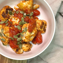 Load image into Gallery viewer, Roasted Cauliflower &amp; Blistered tomatoes with smoked paprika and pumpkin Seeds (GF, V)
